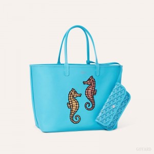 Goyard Anjou PM Seahorse Embroidery Tote Çanta Turkuaz | GY-TAS8831