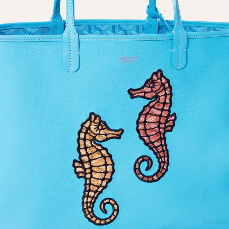 Goyard Anjou PM Seahorse Embroidery Tote Çanta Turkuaz | GY-TAS8831