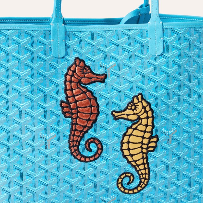 Goyard Anjou PM Seahorse Embroidery Tote Çanta Turkuaz | GY-TAS8831