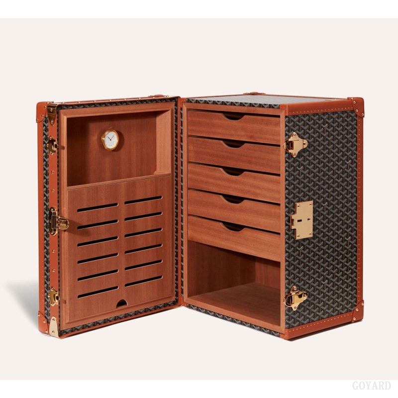 Goyard CIGARES TRUNK Valiz Siyah Kahverengi | GY-IRN8714