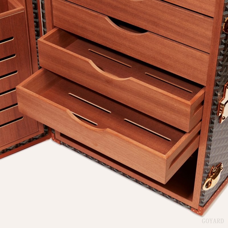 Goyard CIGARES TRUNK Valiz Siyah Kahverengi | GY-IRN8714