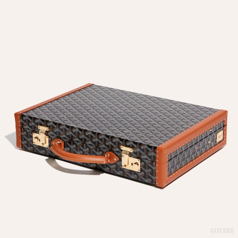 Goyard Manoir PM Document Case Bagaj Çantası Siyah Kahverengi | GY-LWD4263