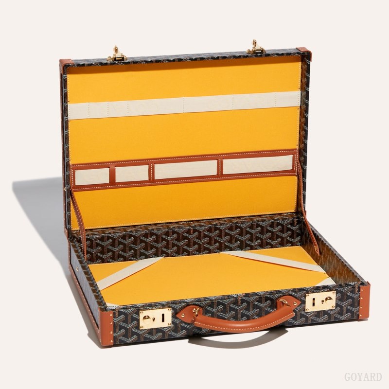 Goyard Manoir PM Document Case Bagaj Çantası Siyah Kahverengi | GY-LWD4263